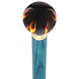 Burst of Flames Black Round Knob Cane w/ Custom Color Ash Shaft & Collar Skull Walking Canes Dragon Walking Canes - Tophatter Daily Deals