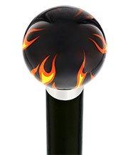 Burst of Flames Black Round Knob Cane w/ Custom Wood Shaft & Collar Skull Walking Canes Dragon Walking Canes - Tophatter Daily Deals
