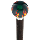 Burst of Flames Green Transparent Round Knob Cane w/ Custom Wood Shaft & Collar Skull Walking Canes Dragon Walking Canes - Tophatter Daily Deals