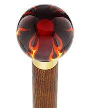 Burst of Flames Red Transparent Round Knob Cane w/ Custom Color Ash Shaft & Collar Skull Walking Canes Dragon Walking Canes - Tophatter Daily Deals