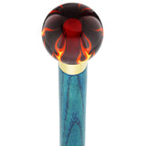 Burst of Flames Red Transparent Round Knob Cane w/ Custom Color Ash Shaft & Collar Skull Walking Canes Dragon Walking Canes - Tophatter Daily Deals