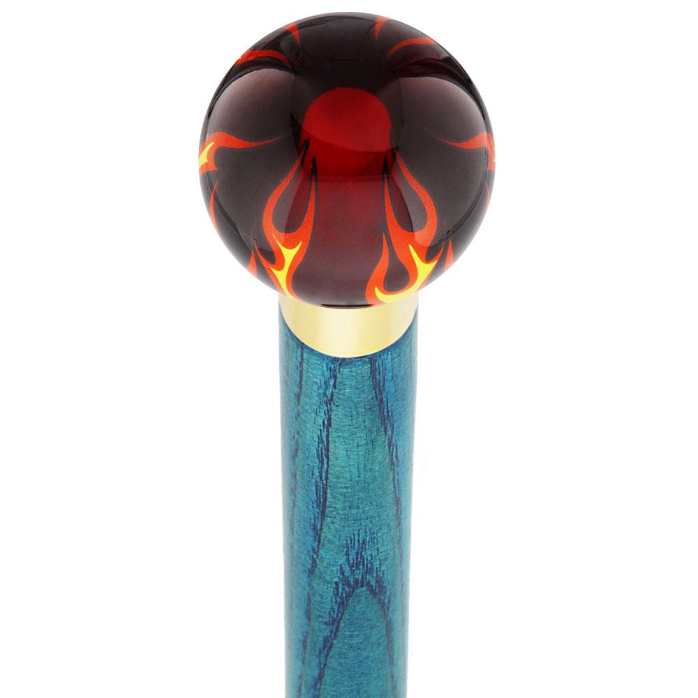 Burst of Flames Red Transparent Round Knob Cane w/ Custom Color Ash Shaft & Collar Skull Walking Canes Dragon Walking Canes - Tophatter Daily Deals