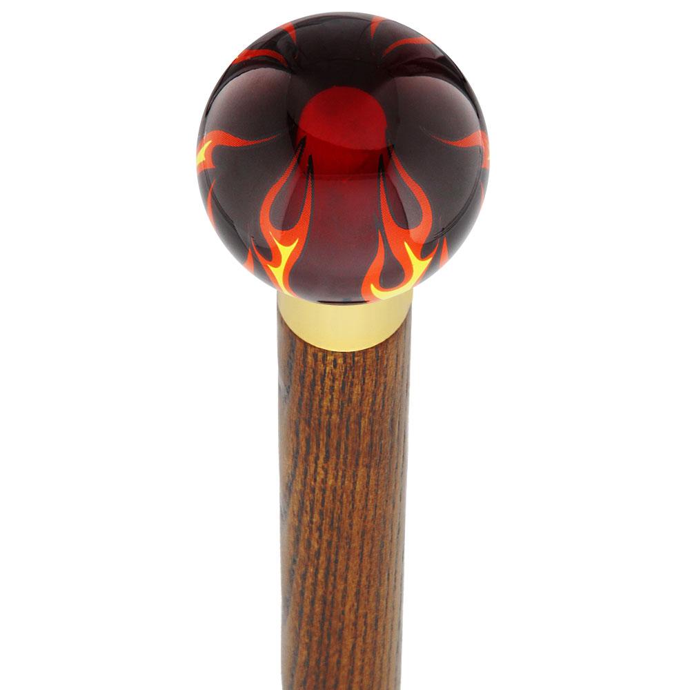 Burst of Flames Red Transparent Round Knob Cane w/ Custom Color Ash Shaft & Collar Skull Walking Canes Dragon Walking Canes - Tophatter Daily Deals