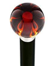 Burst of Flames Red Transparent Round Knob Cane w/ Custom Wood Shaft & Collar Skull Walking Canes Dragon Walking Canes - Tophatter Daily Deals