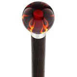 Burst of Flames Red Transparent Round Knob Cane w/ Custom Wood Shaft & Collar Skull Walking Canes Dragon Walking Canes - Tophatter Daily Deals