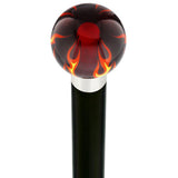 Burst of Flames Red Transparent Round Knob Cane w/ Custom Wood Shaft & Collar Skull Walking Canes Dragon Walking Canes - Tophatter Daily Deals