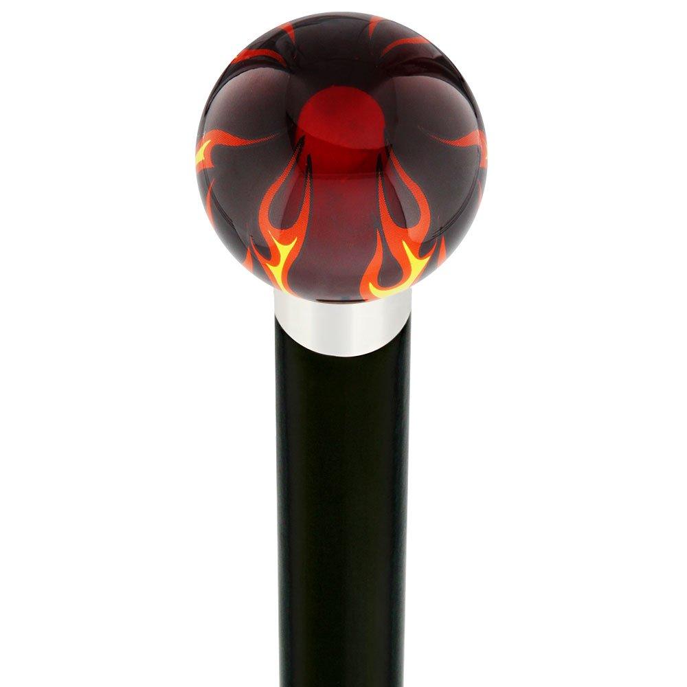 Burst of Flames Red Transparent Round Knob Cane w/ Custom Wood Shaft & Collar Skull Walking Canes Dragon Walking Canes - Tophatter Daily Deals