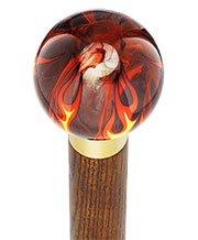 Burst of Flames Smokey Orange Round Knob Cane w/ Custom Color Ash Shaft & Collar Skull Walking Canes Dragon Walking Canes - Tophatter Daily Deals