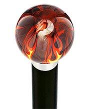 Burst of Flames Smokey Orange Round Knob Cane w/ Custom Wood Shaft & Collar Skull Walking Canes Dragon Walking Canes - Tophatter Daily Deals