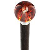 Burst of Flames Smokey Orange Round Knob Cane w/ Custom Wood Shaft & Collar Skull Walking Canes Dragon Walking Canes - Tophatter Daily Deals
