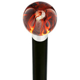 Burst of Flames Smokey Orange Round Knob Cane w/ Custom Wood Shaft & Collar Skull Walking Canes Dragon Walking Canes - Tophatter Daily Deals