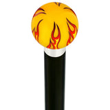 Burst of Flames Yellow Round Knob Cane w/ Custom Wood Shaft & Collar Skull Walking Canes Dragon Walking Canes - Tophatter Daily Deals