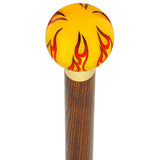 Burst of Flames Yellow Round Knob Cane w/ Custom Wood Shaft & Collar Skull Walking Canes Dragon Walking Canes - Tophatter Daily Deals