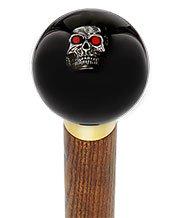 Dreary Red Eyed Skull Black Round Knob Cane w/ Custom Color Ash Shaft & Collar Skull Walking Canes Dragon Walking Canes - Tophatter Daily Deals
