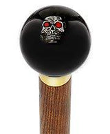 Dreary Red Eyed Skull Black Round Knob Cane w/ Custom Color Ash Shaft & Collar Skull Walking Canes Dragon Walking Canes - Tophatter Daily Deals