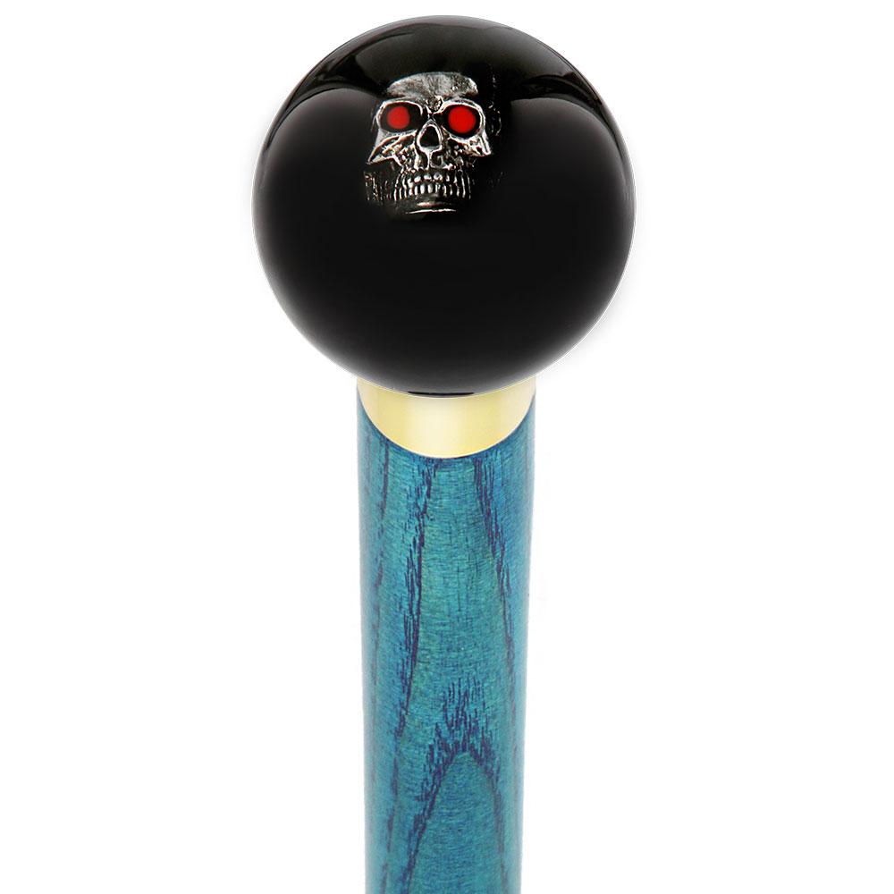 Dreary Red Eyed Skull Black Round Knob Cane w/ Custom Color Ash Shaft & Collar Skull Walking Canes Dragon Walking Canes - Tophatter Daily Deals