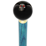 Dreary Red Eyed Skull Black Round Knob Cane w/ Custom Color Ash Shaft & Collar Skull Walking Canes Dragon Walking Canes - Tophatter Daily Deals