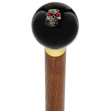 Dreary Red Eyed Skull Black Round Knob Cane w/ Custom Color Ash Shaft & Collar Skull Walking Canes Dragon Walking Canes - Tophatter Daily Deals