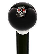 Dreary Red Eyed Skull Black Round Knob Cane w/ Custom Wood Shaft & Collar Skull Walking Canes Dragon Walking Canes - Tophatter Daily Deals