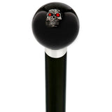 Dreary Red Eyed Skull Black Round Knob Cane w/ Custom Wood Shaft & Collar Skull Walking Canes Dragon Walking Canes - Tophatter Daily Deals