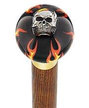Fire & Brimstone Skull Black Round Knob Cane w/ Custom Color Ash Shaft & Collar Skull Walking Canes Dragon Walking Canes - Tophatter Daily Deals