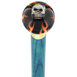 Fire & Brimstone Skull Black Round Knob Cane w/ Custom Color Ash Shaft & Collar Skull Walking Canes Dragon Walking Canes - Tophatter Daily Deals