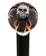 Fire & Brimstone Skull Black Round Knob Cane w/ Custom Wood Shaft & Collar Skull Walking Canes Dragon Walking Canes - Tophatter Daily Deals