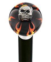 Fire & Brimstone Skull Black Round Knob Cane w/ Custom Wood Shaft & Collar Skull Walking Canes Dragon Walking Canes - Tophatter Daily Deals