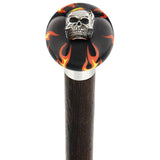 Fire & Brimstone Skull Black Round Knob Cane w/ Custom Wood Shaft & Collar Skull Walking Canes Dragon Walking Canes - Tophatter Daily Deals