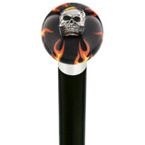 Fire & Brimstone Skull Black Round Knob Cane w/ Custom Wood Shaft & Collar Skull Walking Canes Dragon Walking Canes - Tophatter Daily Deals