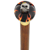 Fire & Brimstone Skull Black Round Knob Cane w/ Custom Wood Shaft & Collar Skull Walking Canes Dragon Walking Canes - Tophatter Daily Deals