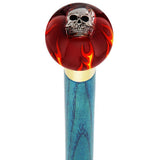 Fire & Brimstone Skull Red Round Knob Cane w/ Custom Color Ash Shaft & Collar Skull Walking Canes Dragon Walking Canes - Tophatter Daily Deals