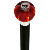 Fire & Brimstone Skull Red Round Knob Cane w/ Custom Wood Shaft & Collar Skull Walking Canes Dragon Walking Canes - Tophatter Daily Deals