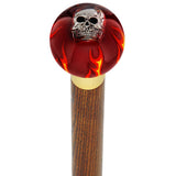 Fire & Brimstone Skull Red Round Knob Cane w/ Custom Wood Shaft & Collar Skull Walking Canes Dragon Walking Canes - Tophatter Daily Deals