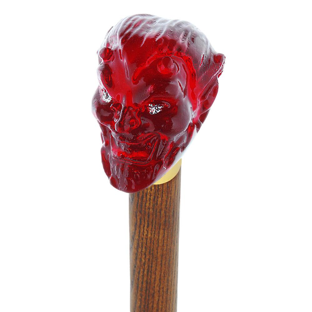 Sinister Red Devil Knob Cane w/ Custom Wood Shaft & Collar Skull Walking Canes Dragon Walking Canes - Tophatter Daily Deals