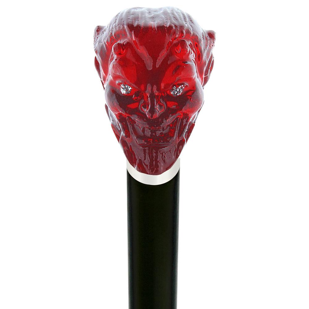 Sinister Red Devil Knob Cane w/ Custom Wood Shaft & Collar Skull Walking Canes Dragon Walking Canes - Tophatter Daily Deals