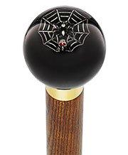 Skull & Spider Web Black Round Knob Cane w/ Custom Color Ash Shaft & Collar Skull Walking Canes Dragon Walking Canes - Tophatter Daily Deals