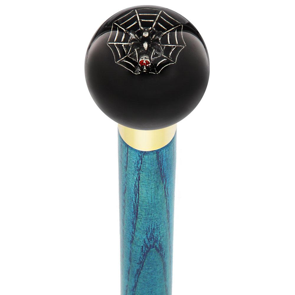 Skull & Spider Web Black Round Knob Cane w/ Custom Color Ash Shaft & Collar Skull Walking Canes Dragon Walking Canes - Tophatter Daily Deals