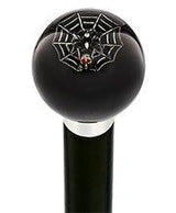 Skull & Spider Web Black Round Knob Cane w/ Custom Wood Shaft & Collar Skull Walking Canes Dragon Walking Canes - Tophatter Daily Deals