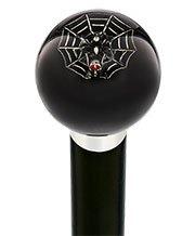Skull & Spider Web Black Round Knob Cane w/ Custom Wood Shaft & Collar Skull Walking Canes Dragon Walking Canes - Tophatter Daily Deals