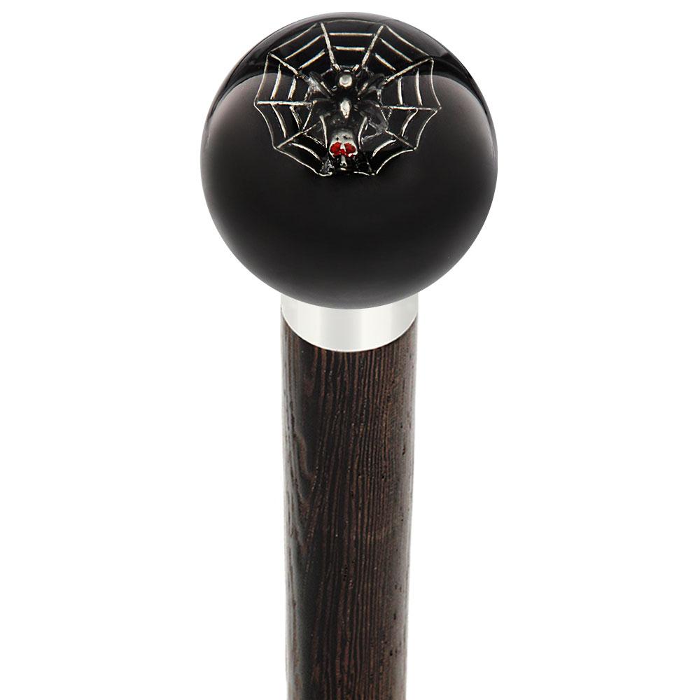 Skull & Spider Web Black Round Knob Cane w/ Custom Wood Shaft & Collar Skull Walking Canes Dragon Walking Canes - Tophatter Daily Deals