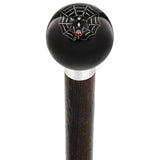 Skull & Spider Web Black Round Knob Cane w/ Custom Wood Shaft & Collar Skull Walking Canes Dragon Walking Canes - Tophatter Daily Deals