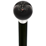 Skull & Spider Web Black Round Knob Cane w/ Custom Wood Shaft & Collar Skull Walking Canes Dragon Walking Canes - Tophatter Daily Deals