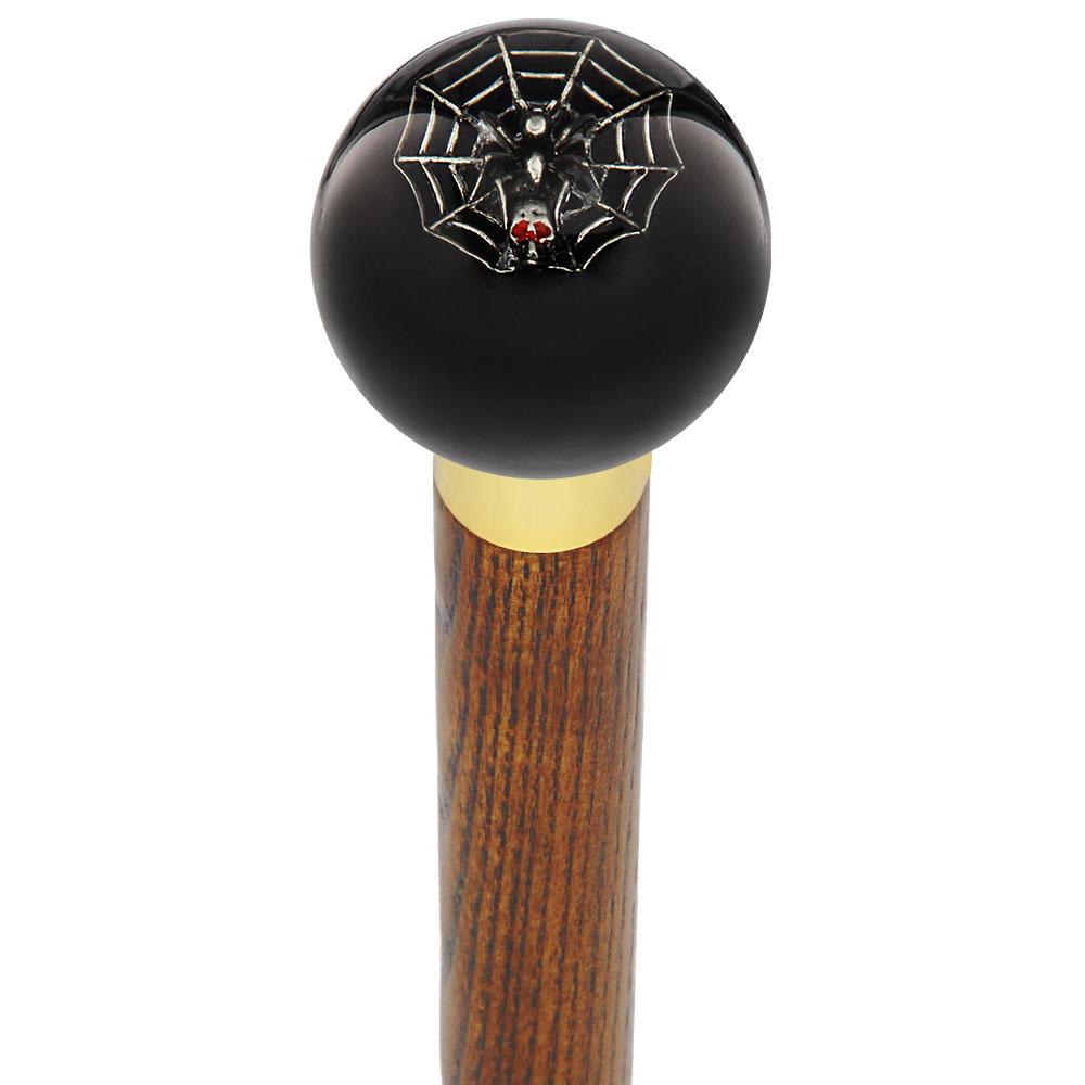 Skull & Spider Web Black Round Knob Cane w/ Custom Wood Shaft & Collar Skull Walking Canes Dragon Walking Canes - Tophatter Daily Deals
