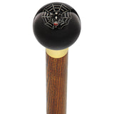 Skull & Spider Web Black Round Knob Cane w/ Custom Wood Shaft & Collar Skull Walking Canes Dragon Walking Canes - Tophatter Daily Deals