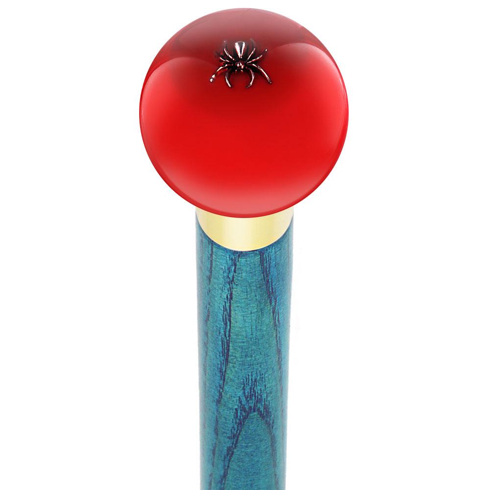 Itsy-Bitsy Spider Red Round Knob Cane w/ Custom Color Ash Shaft & Collar Spider Canes - Tophatter Daily Deals