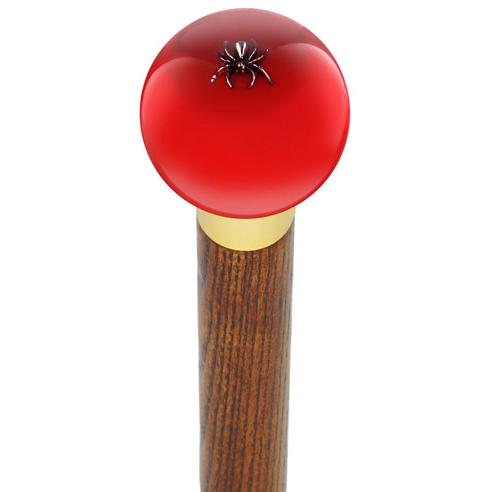 Itsy-Bitsy Spider Red Round Knob Cane w/ Custom Color Ash Shaft & Collar Spider Canes - Tophatter Daily Deals