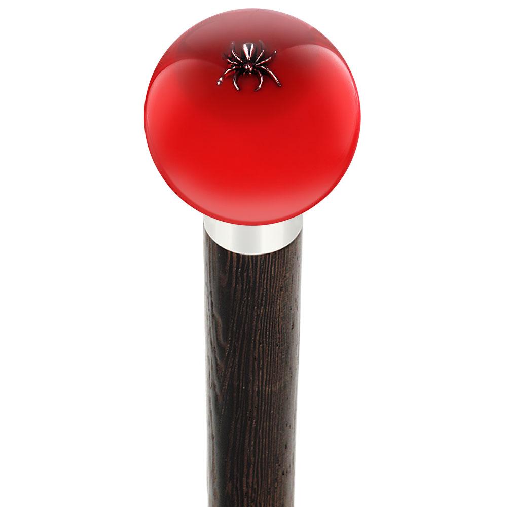 Itsy-Bitsy Spider Red Round Knob Cane w/ Custom Wood Shaft & Collar Spider Canes - Tophatter Daily Deals