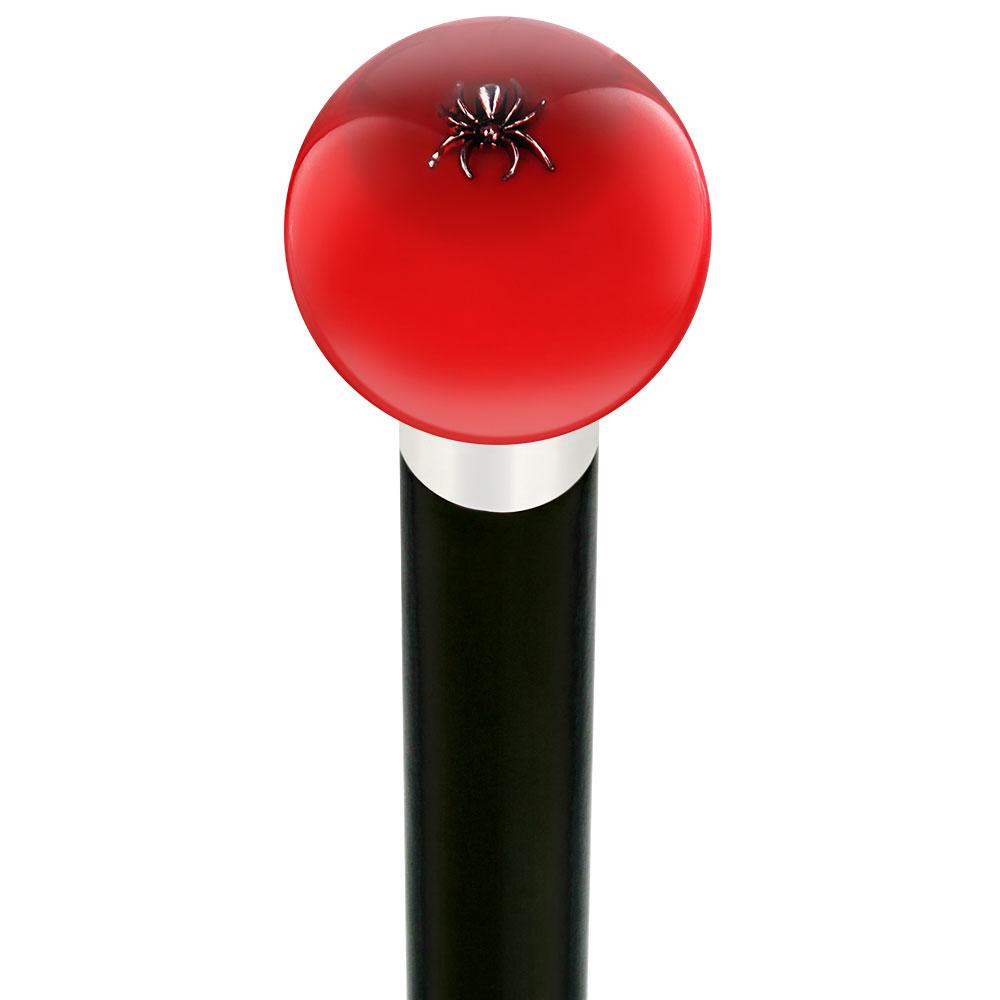 Itsy-Bitsy Spider Red Round Knob Cane w/ Custom Wood Shaft & Collar Spider Canes - Tophatter Daily Deals