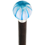 Splash of Blue on Pearl Round Knob Cane w/ Custom Wood Shaft & Collar - Tophatter Daily Deals